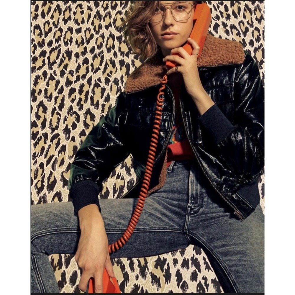 Mother The Pilot Jacket size XL black faux‎ leather shearling collar $375